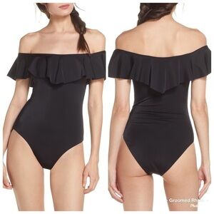 Chelsea28 Black Off The Shoulder Ruffle One Piece Size XS